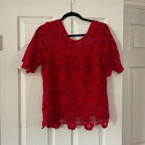 Red lace blouse from Vanessa Virginia (Anthropologie)